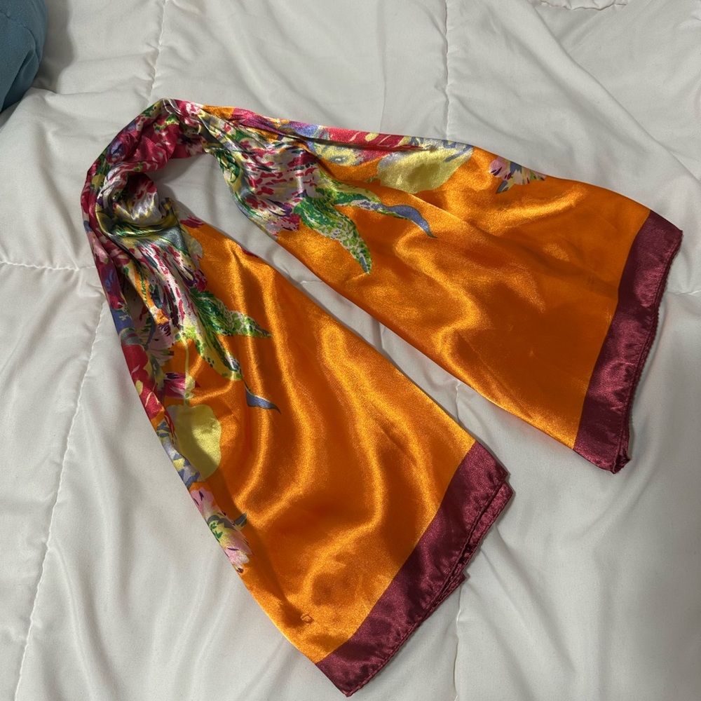 Elegant Orange and Red Silk Scarf